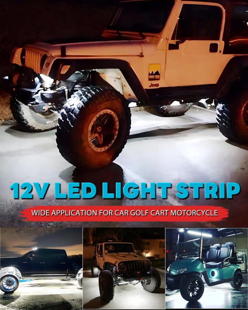 Miisiya 12V Led Light Strip Connectable 24Inch White Led Strip Lights for Car Golf Cart Motorcycle Boat Truck Cabinet Waterproof Led Light Strip,4Pack - Image 4